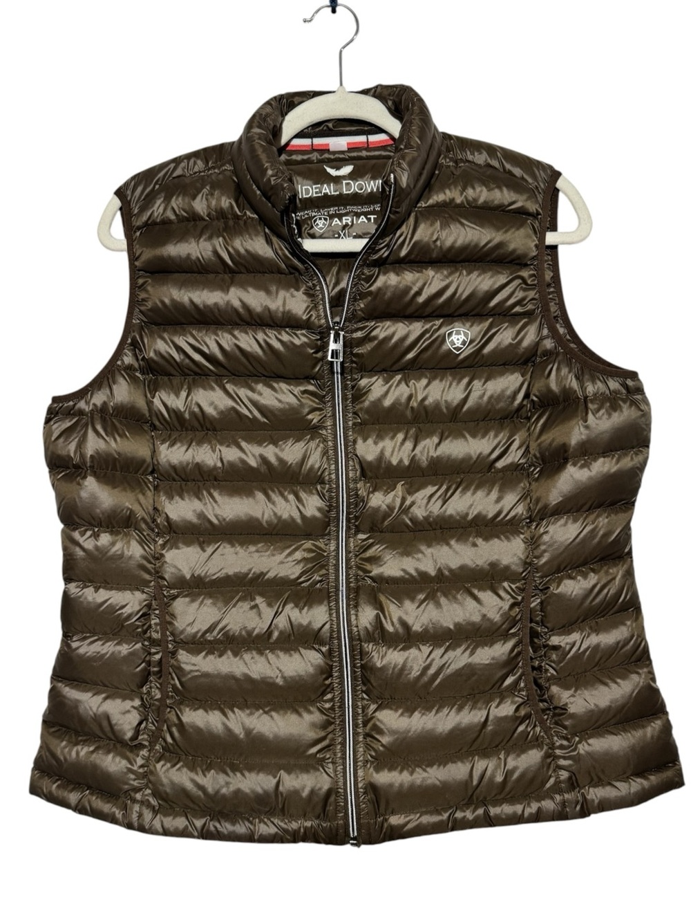 Ariat Ideal Down Vest Women Size XL Brown Quilted Puffer Fall Winter Cozy